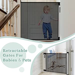 Retractable Gate for Doorways, Stairs, Doors, 32" Tall, Extends up to 48" Wide