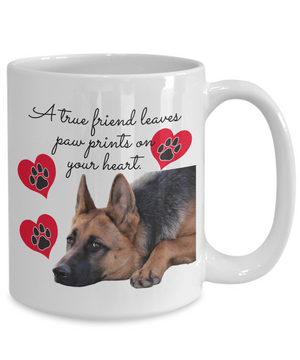 A True Friend Leaves Paw Prints On Your Heart - German Shepard Novelty Ceramic Gift Mug