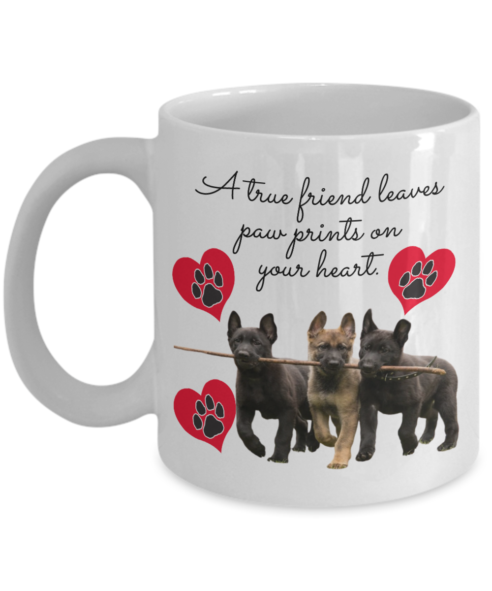A True Friend Leaves Paw Prints On Your Heart - German Shepard Pups Novelty Ceramic Gift Mug
